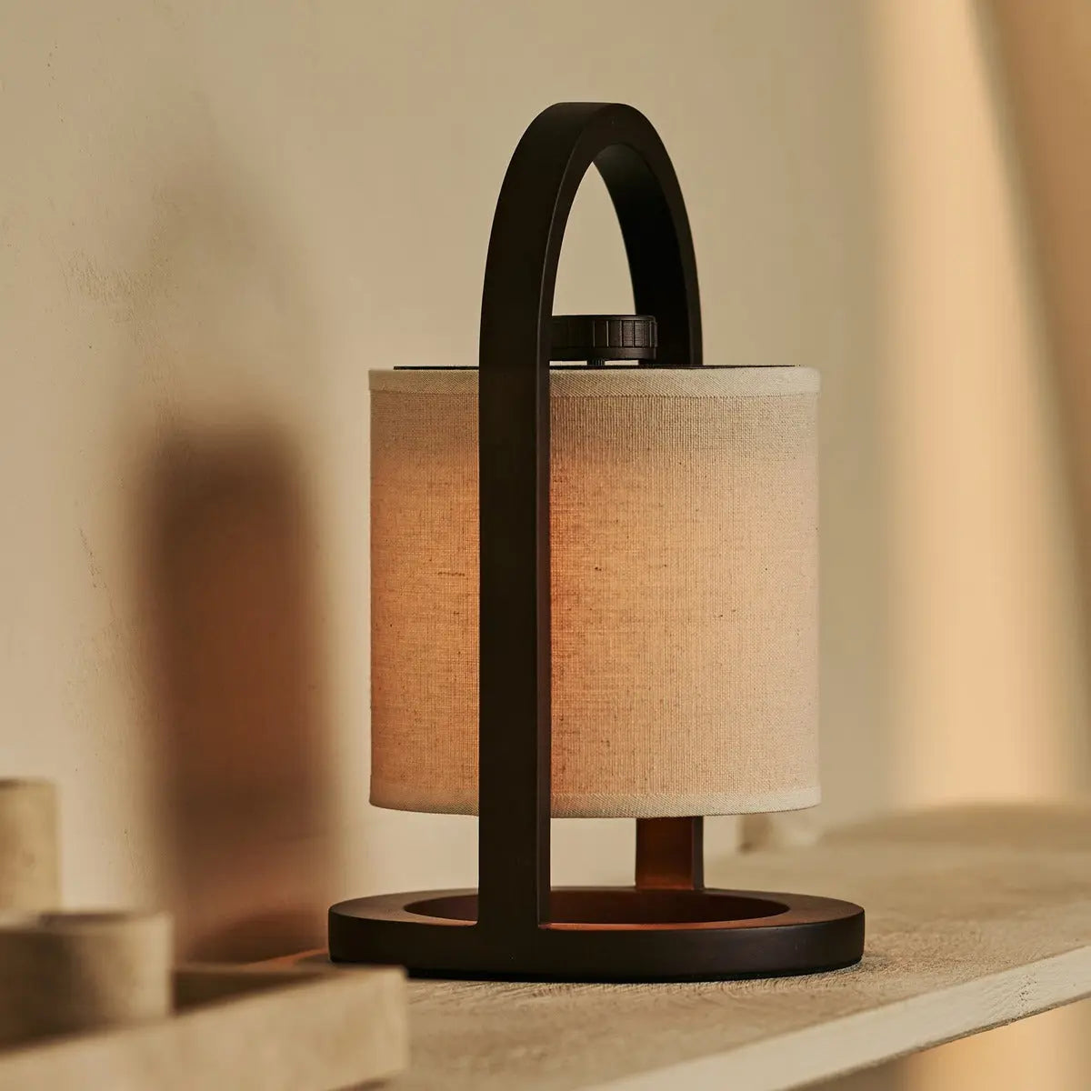 Dark brown wooden rechargeable lamp