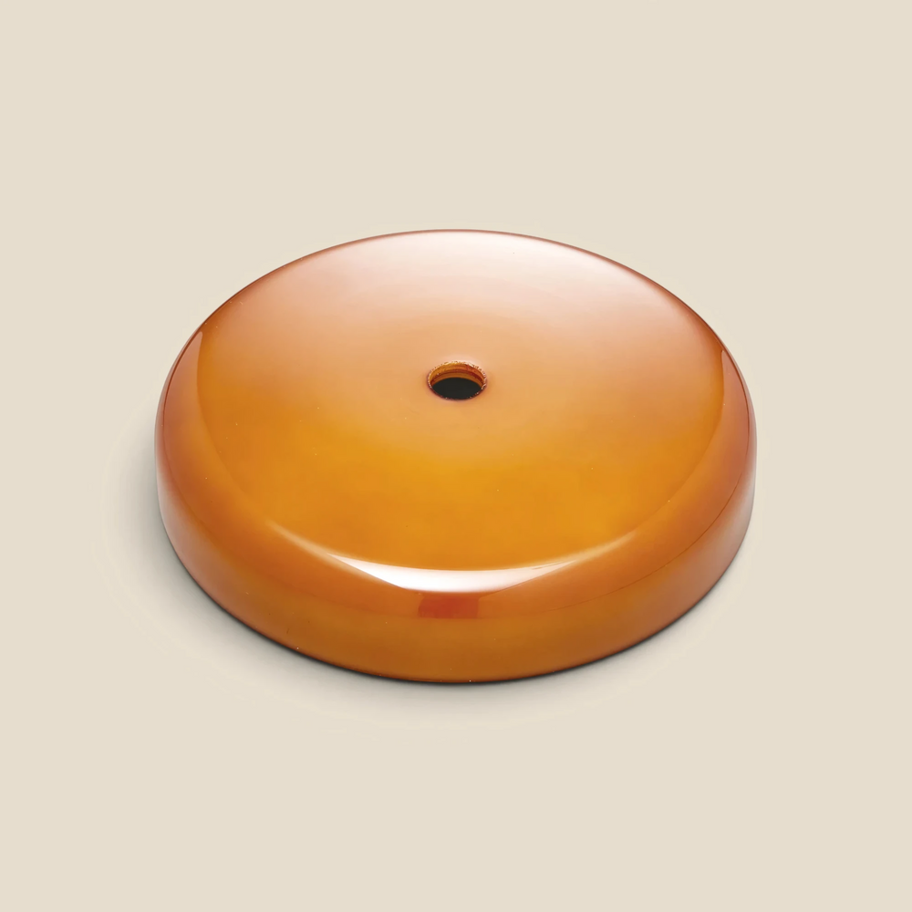 Amber glass shade of the Halo cordless table lamp, viewed from above, HALO-GREEN-01
