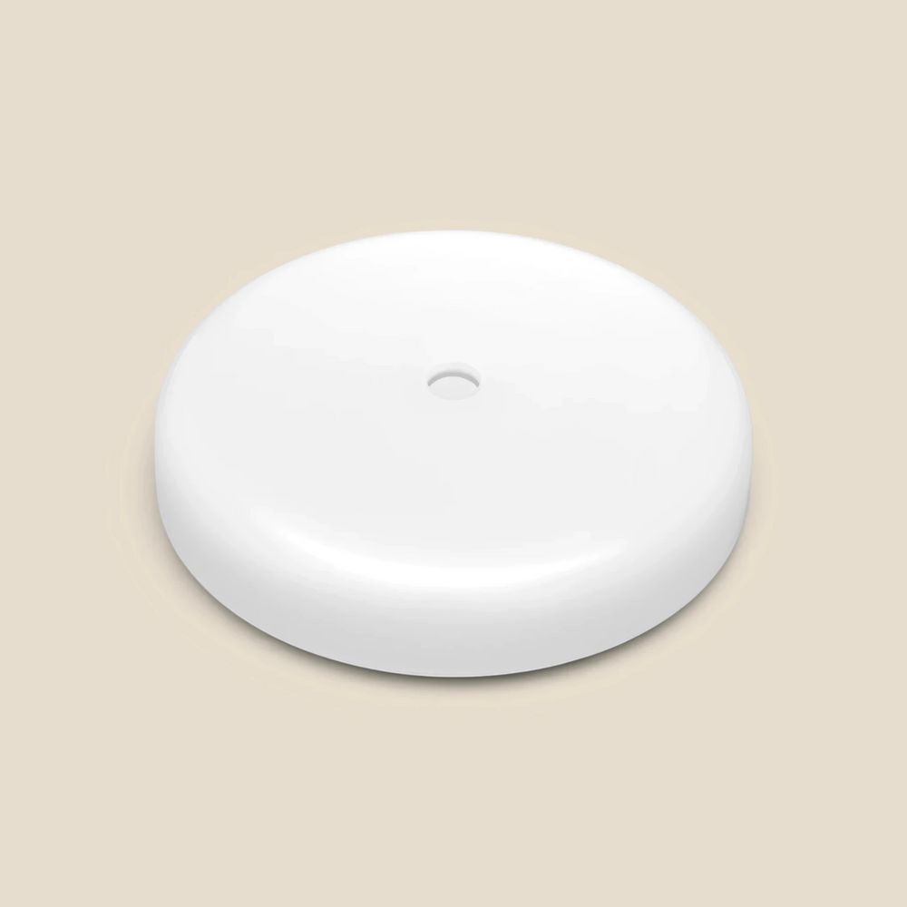 Glossy white opal glass shade of the Halo cordless table lamp, viewed from above, HALO-WHITE-01, HALO-BLACK-01, HALO-BURG-01