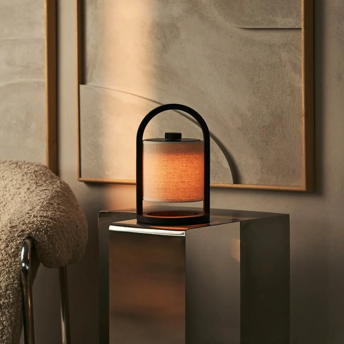 Dark brown wooden rechargeable lamp