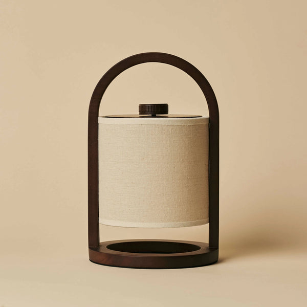 Dark brown wooden rechargeable lamp