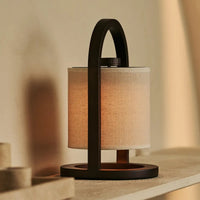 Dark brown wooden rechargeable lamp