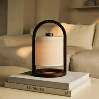 Dark brown wooden rechargeable lamp