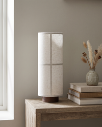 Washi table lamp on a living-room console table against a greige wall